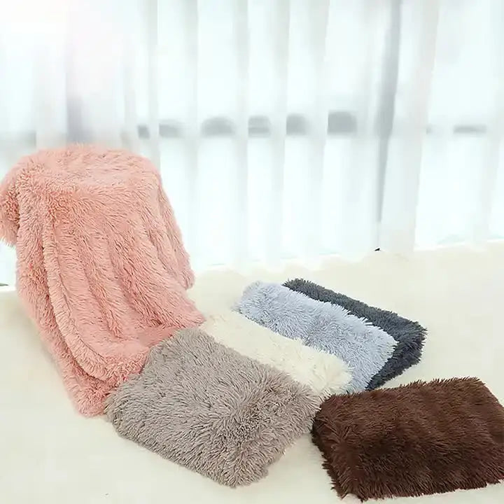 Fluffy Pet Blankets-Soft Faux Fur Anti-Anxiety Cozy Throws for Cats and Dogs M 80*55cm Light Brown - Pet Care > Dog