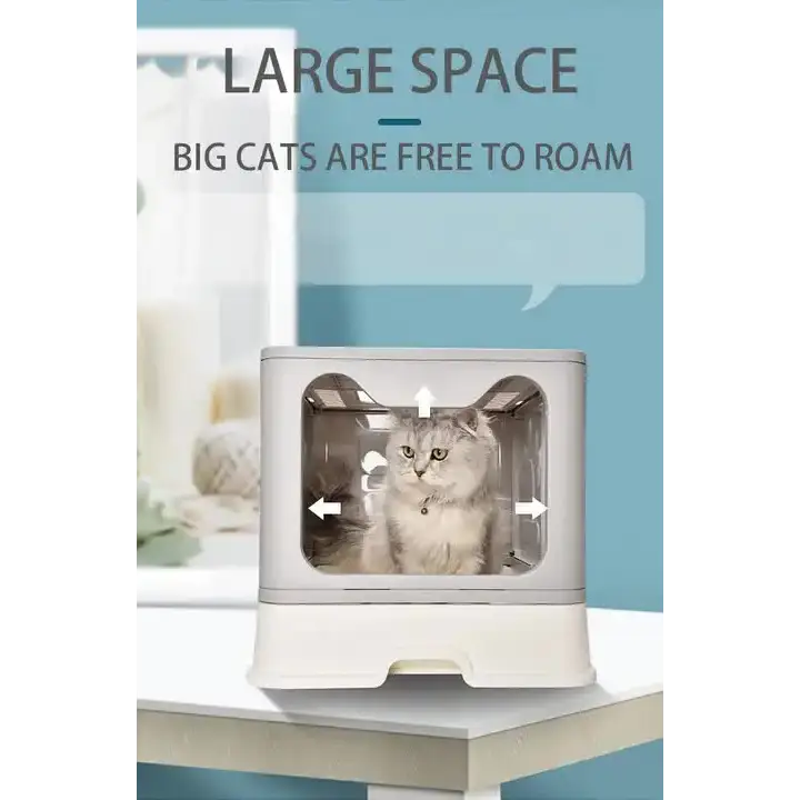 Foldable Cat Litter Box with Pull-Out Tray -Easy Cleaning and Anti-Splash Design Blue 51*41*38cm - Pet Care > Cat