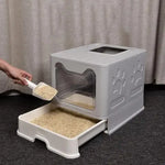 Foldable Cat Litter Box with Pull-Out Tray -Easy Cleaning and Anti-Splash Design Grey 51*41*38cm - Pet Care > Cat