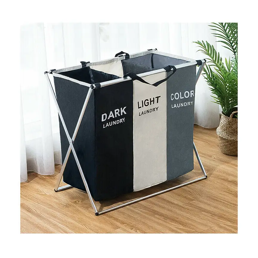 Foldable Divisional Storage Laundry Basket 2 Grid - Home & Garden > Laundry & Cleaning
