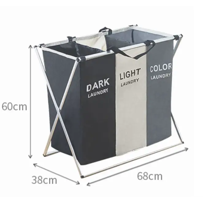 Foldable Divisional Storage Laundry Basket 3 Grid - Home & Garden > Laundry & Cleaning