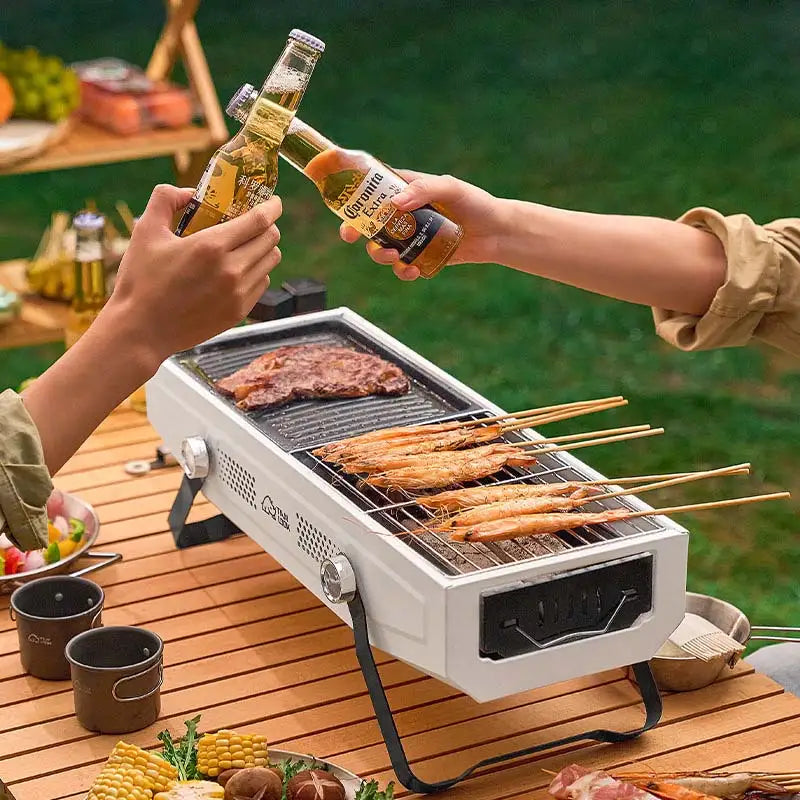 Foldable Portable Charcoal Frying Grill Grilling Outdoor Tabletop BBQ Grill For Camping Hiking Picnics - Appliances >