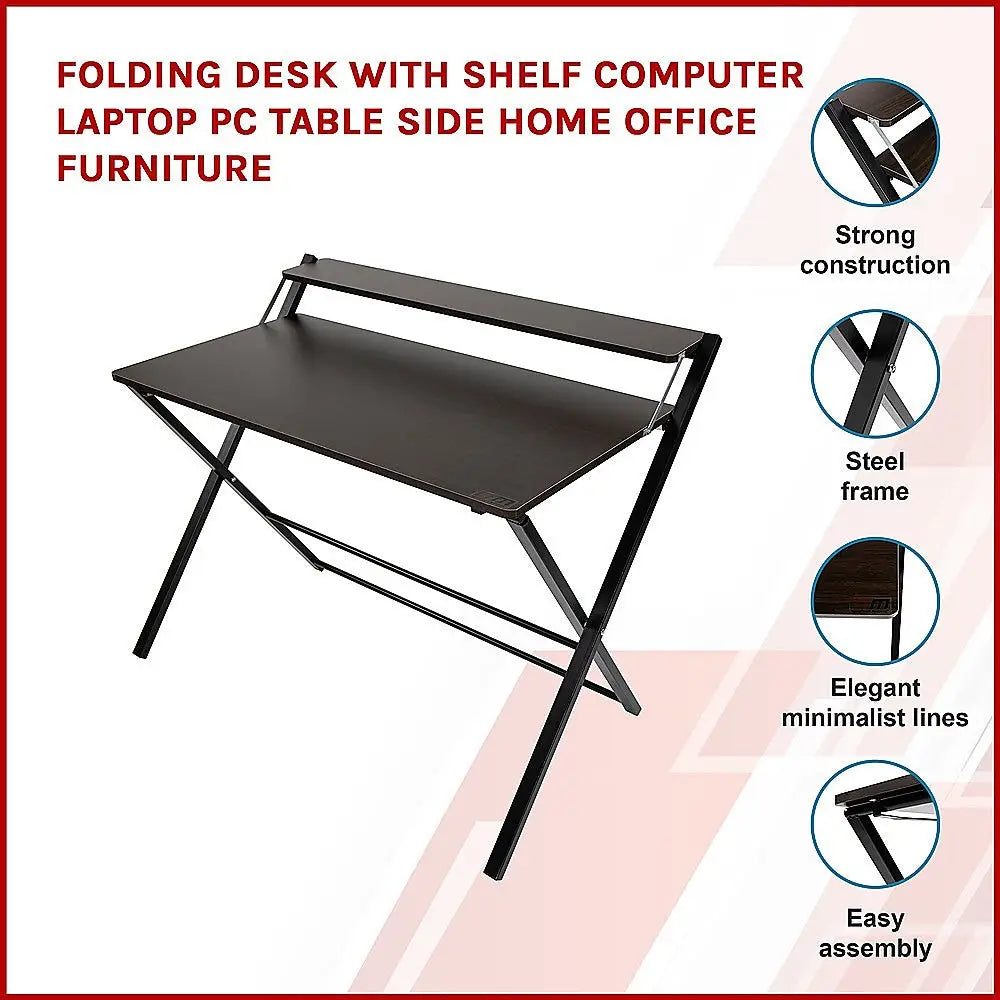 Folding Desk with Shelf Computer Laptop PC Table Side Home Office Furniture - Furniture > Office