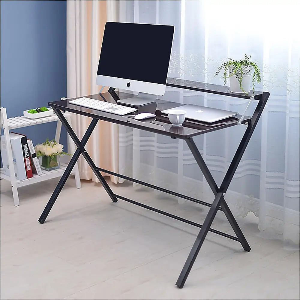 Folding Desk with Shelf Computer Laptop PC Table Side Home Office Furniture - Furniture > Office