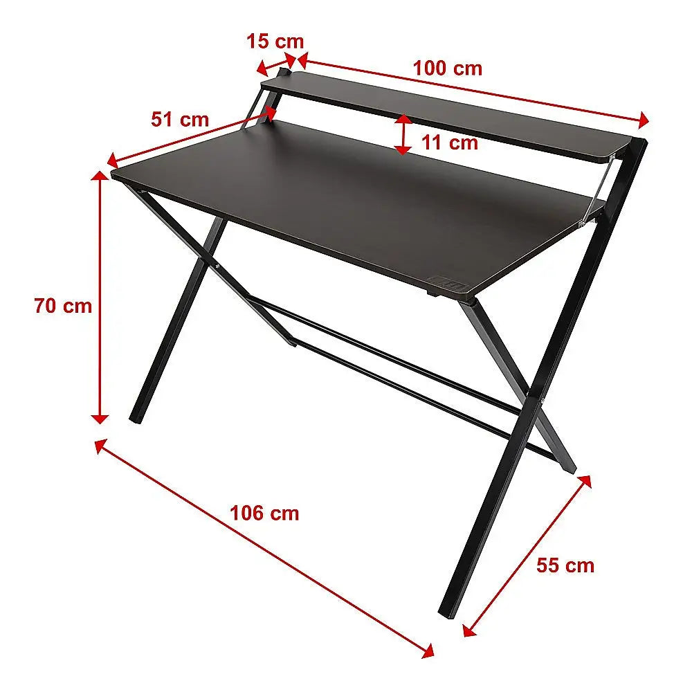 Folding Desk with Shelf Computer Laptop PC Table Side Home Office Furniture - Furniture > Office