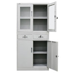 FORTIA 4-Door Lockable Steel Stationery Storage Cabinet Display Windows 2 Drawers Grey - Furniture > Office