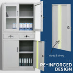 FORTIA 4-Door Lockable Steel Stationery Storage Cabinet Display Windows 2 Drawers Grey - Furniture > Office