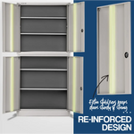FORTIA 4-Door Steel Stationery Cabinet Cam Locks Shelves Grey - Furniture > Office