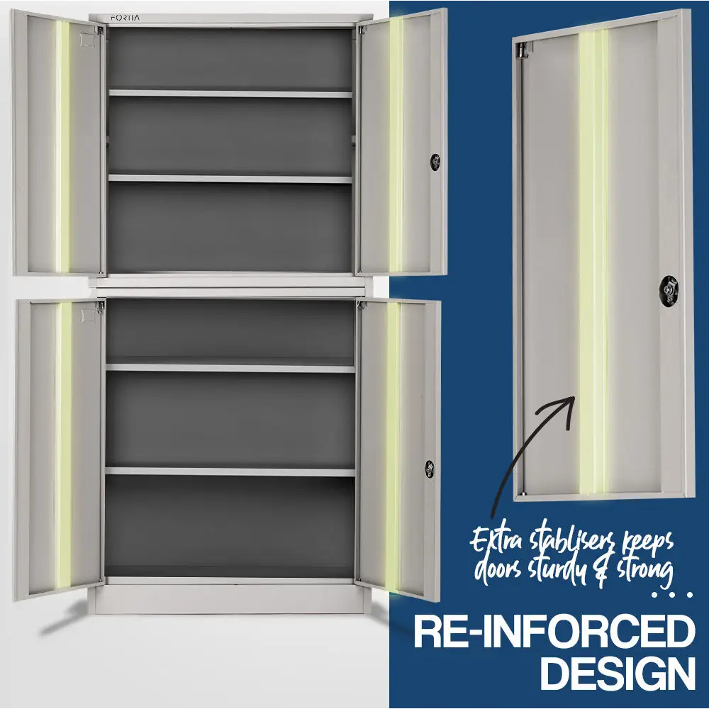 FORTIA 4-Door Steel Stationery Cabinet Cam Locks Shelves Grey - Furniture > Office