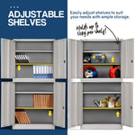 FORTIA 4-Door Steel Stationery Cabinet Cam Locks Shelves Grey - Furniture > Office