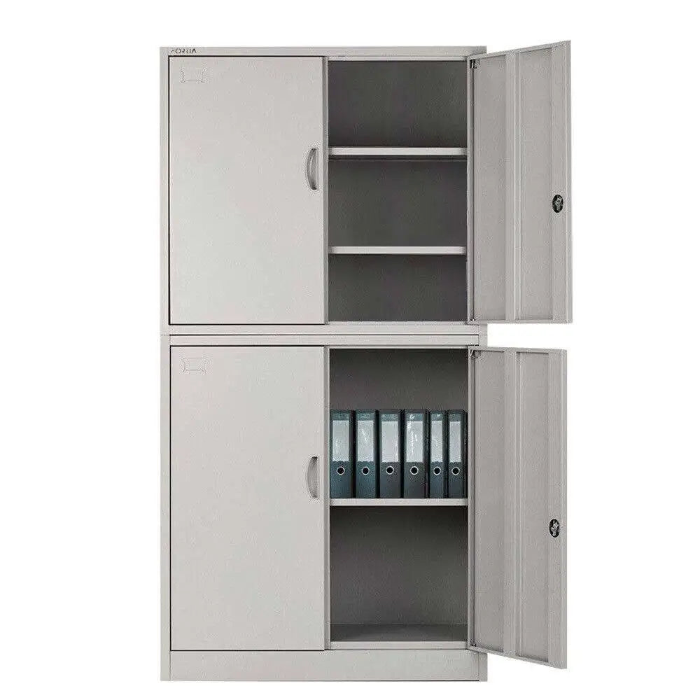 FORTIA 4-Door Steel Stationery Cabinet Cam Locks Shelves Grey - Furniture > Office