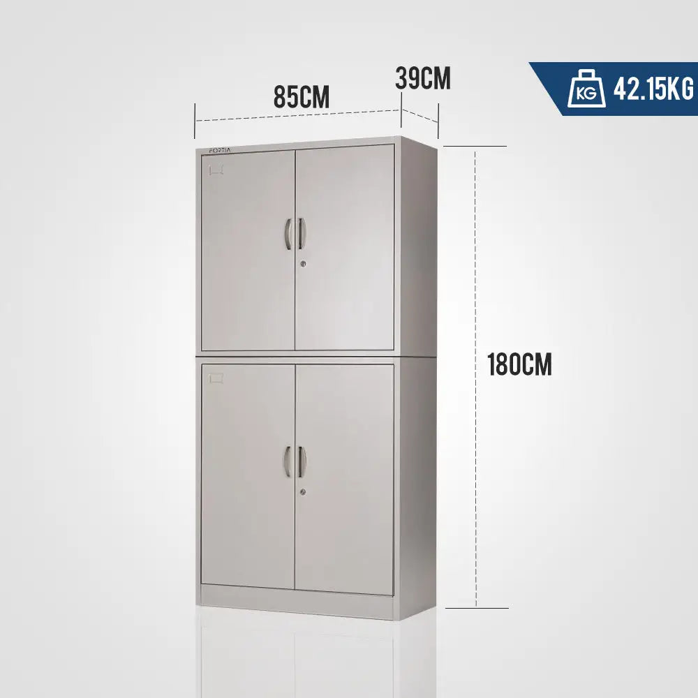FORTIA 4-Door Steel Stationery Cabinet Cam Locks Shelves Grey - Furniture > Office