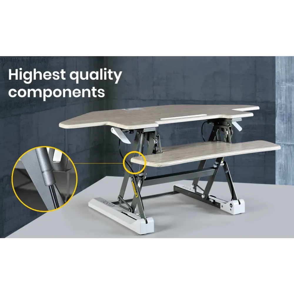 Fortia Corner Desk Riser 110cm Wide Adjustable Sit to Stand for Dual Monitor Keyboard Laptop Beech - Furniture > Office