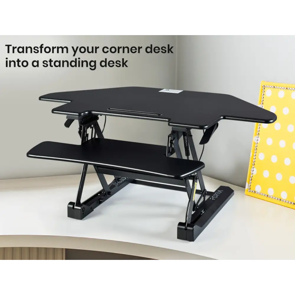 Fortia Corner Desk Riser 110cm Wide Adjustable Sit to Stand for Dual Monitor Keyboard Laptop Black - Furniture > Office