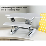 Fortia Corner Desk Riser 110cm Wide Adjustable Sit to Stand for Dual Monitor Keyboard Laptop White - Furniture > Office