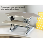Fortia Corner Desk Riser 110cm Wide Adjustable Sit to Stand for Dual Monitor Keyboard Laptop Beech - Furniture > Office