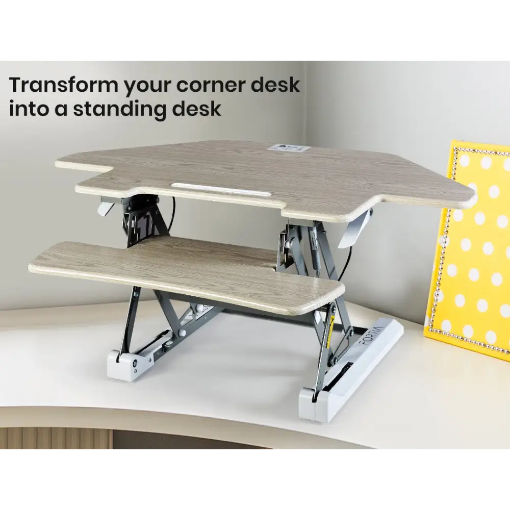 Fortia Corner Desk Riser 110cm Wide Adjustable Sit to Stand for Dual Monitor Keyboard Laptop Beech - Furniture > Office