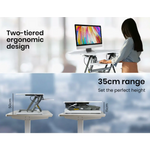 Fortia Corner Desk Riser 110cm Wide Adjustable Sit to Stand for Dual Monitor Keyboard Laptop White - Furniture > Office