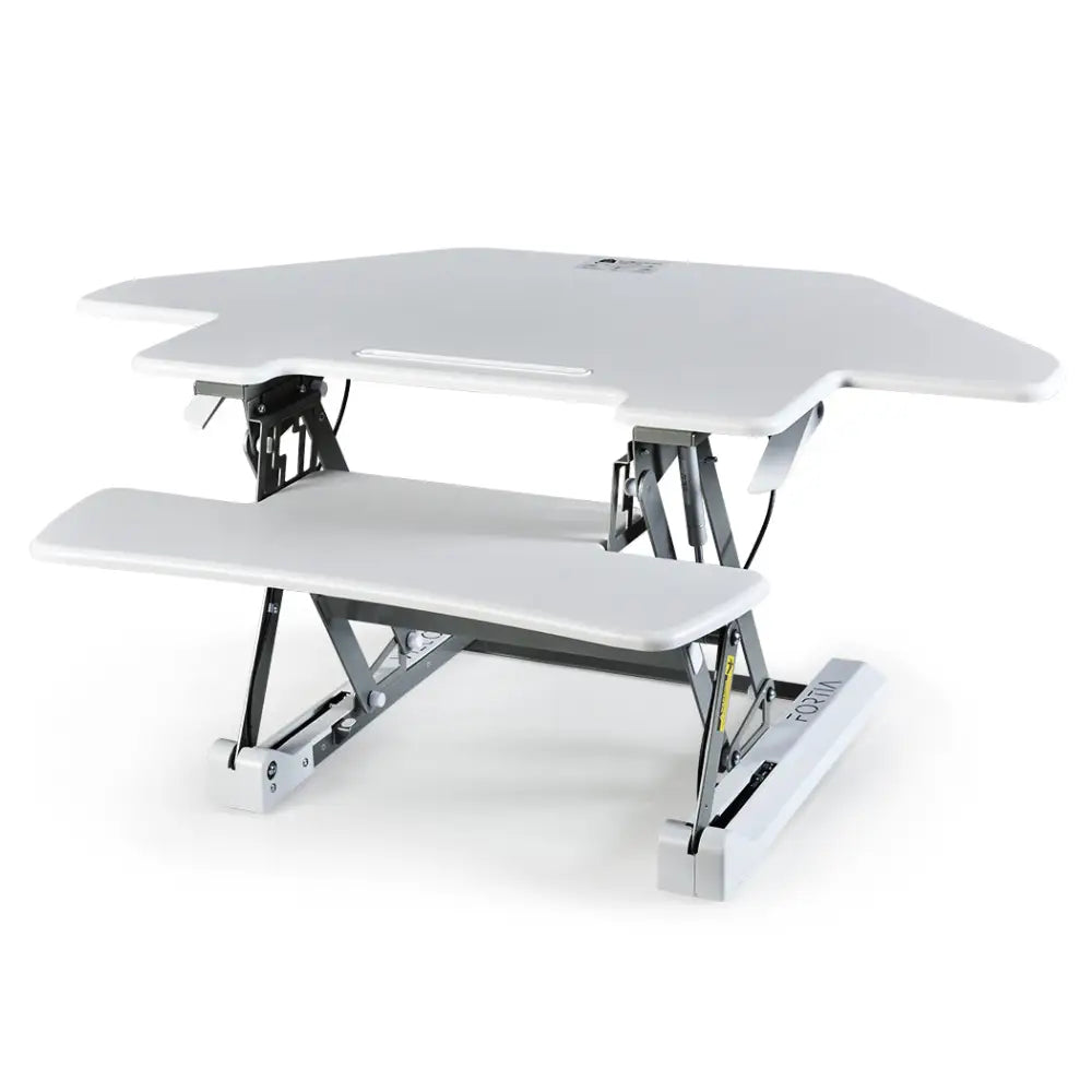 Fortia Corner Desk Riser 110cm Wide Adjustable Sit to Stand for Dual Monitor Keyboard Laptop White - Furniture > Office