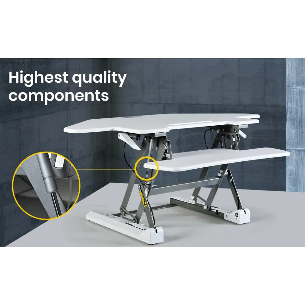 Fortia Corner Desk Riser 110cm Wide Adjustable Sit to Stand for Dual Monitor Keyboard Laptop White - Furniture > Office