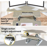 Fortia Corner Desk Riser 110cm Wide Adjustable Sit to Stand for Dual Monitor Keyboard Laptop Beech - Furniture > Office