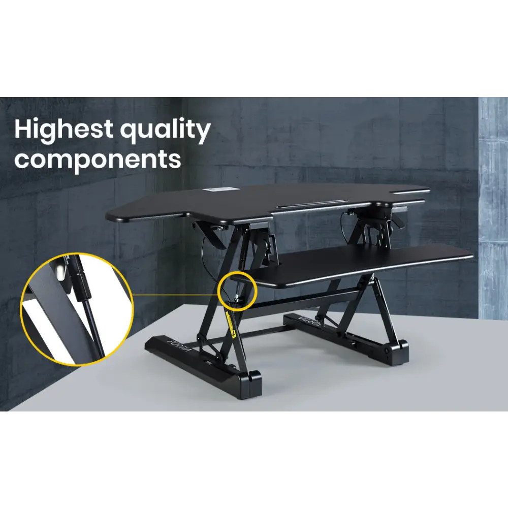 Fortia Corner Desk Riser 110cm Wide Adjustable Sit to Stand for Dual Monitor Keyboard Laptop Black - Furniture > Office