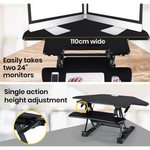 Fortia Corner Desk Riser 110cm Wide Adjustable Sit to Stand for Dual Monitor Keyboard Laptop Black - Furniture > Office