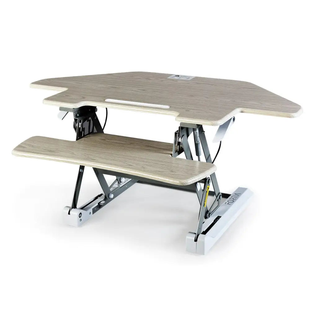Fortia Corner Desk Riser 110cm Wide Adjustable Sit to Stand for Dual Monitor Keyboard Laptop Beech - Furniture > Office