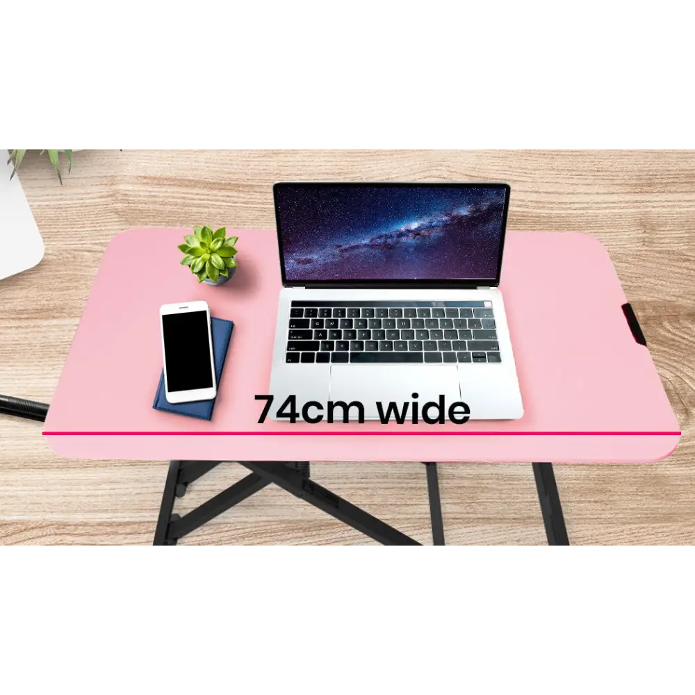 Fortia Desk Riser 74cm Wide Adjustable Sit to Stand for Dual Monitor Keyboard Laptop Pink - Furniture > Office