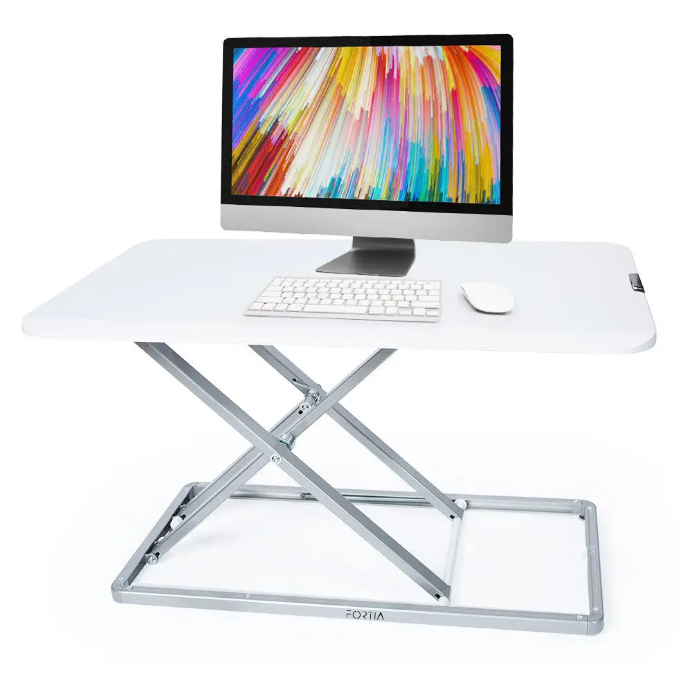 Fortia Desk Riser 74cm Wide Adjustable Sit to Stand for Dual Monitor Keyboard Laptop White - Furniture > Office