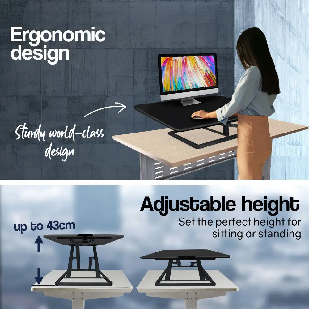 Fortia Desk Riser 74cm Wide Adjustable Sit to Stand for Dual Monitor Keyboard Laptop Black - Furniture > Office