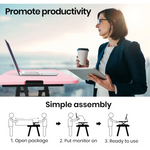 Fortia Desk Riser 74cm Wide Adjustable Sit to Stand for Dual Monitor Keyboard Laptop Pink - Furniture > Office