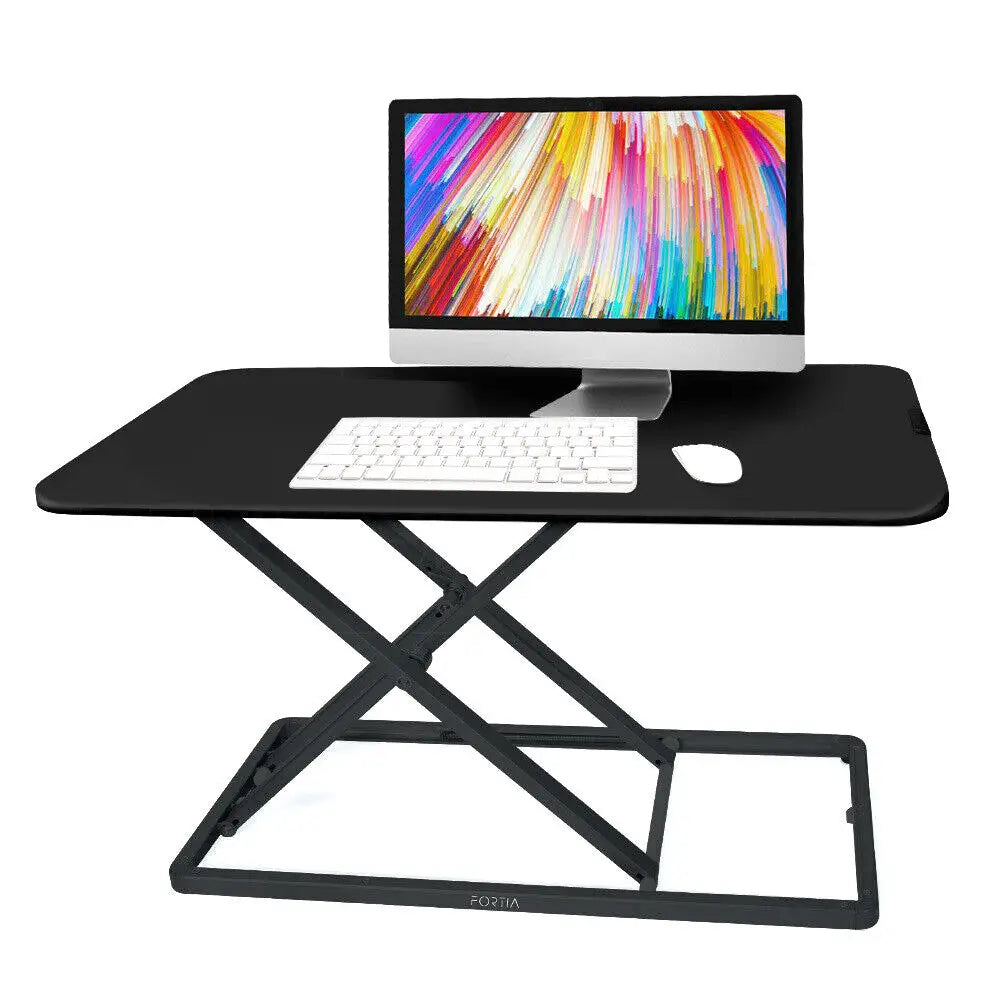 Fortia Desk Riser 74cm Wide Adjustable Sit to Stand for Dual Monitor Keyboard Laptop Black - Furniture > Office