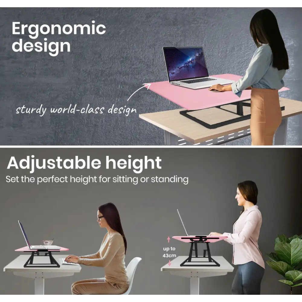 Fortia Desk Riser 74cm Wide Adjustable Sit to Stand for Dual Monitor Keyboard Laptop Pink - Furniture > Office
