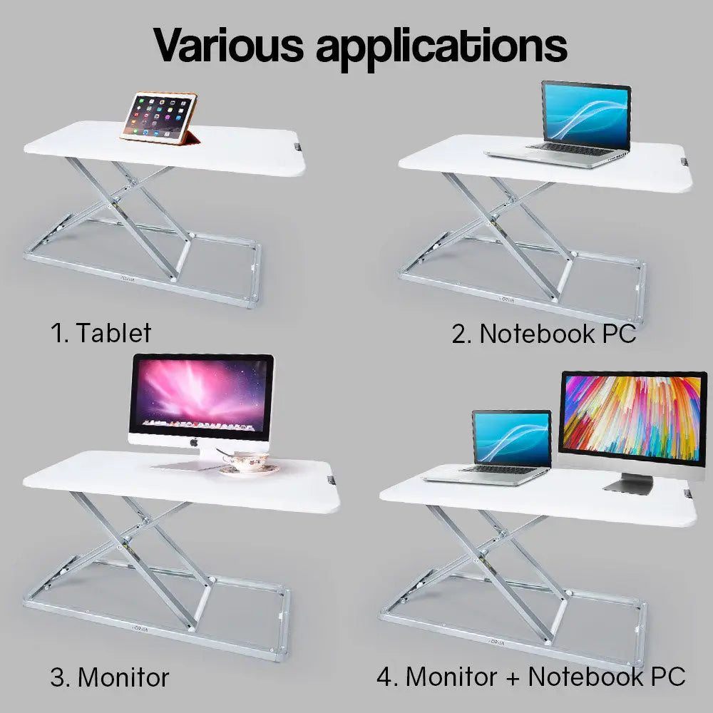 Fortia Desk Riser 74cm Wide Adjustable Sit to Stand for Dual Monitor Keyboard Laptop White - Furniture > Office
