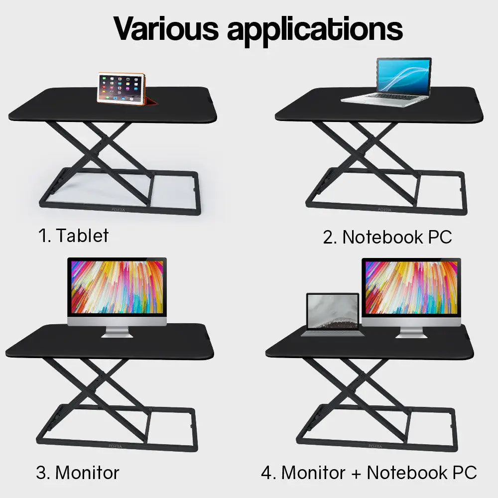 Fortia Desk Riser 74cm Wide Adjustable Sit to Stand for Dual Monitor Keyboard Laptop Black - Furniture > Office