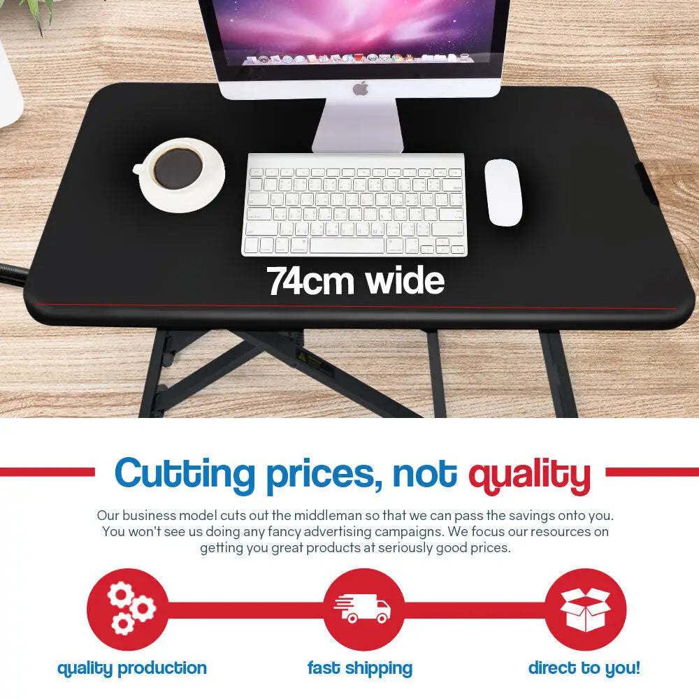 Fortia Desk Riser 74cm Wide Adjustable Sit to Stand for Dual Monitor Keyboard Laptop Black - Furniture > Office