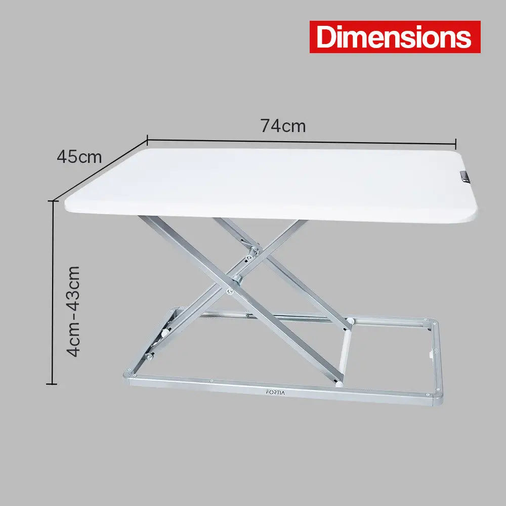 Fortia Desk Riser 74cm Wide Adjustable Sit to Stand for Dual Monitor Keyboard Laptop White - Furniture > Office