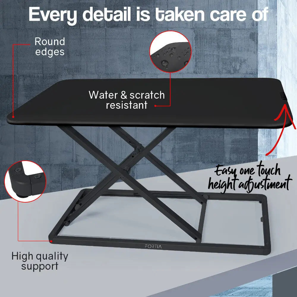 Fortia Desk Riser 74cm Wide Adjustable Sit to Stand for Dual Monitor Keyboard Laptop Black - Furniture > Office