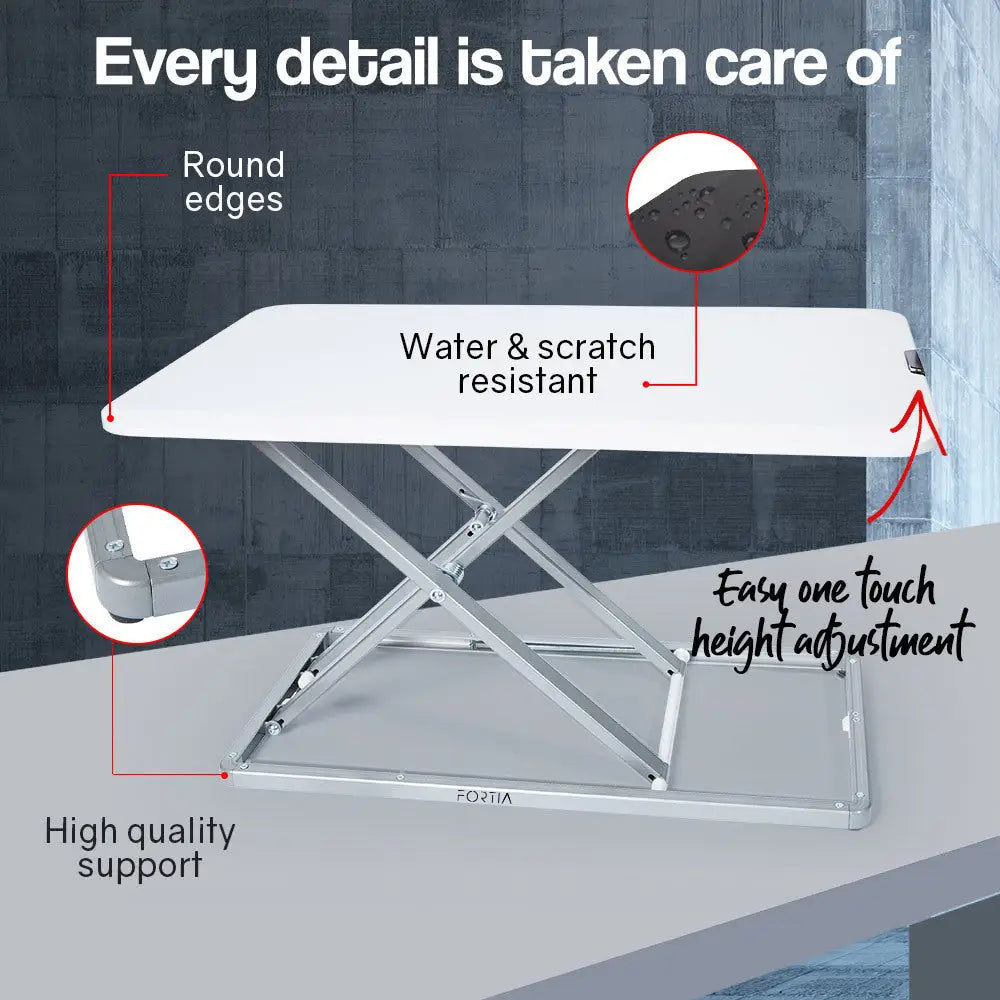 Fortia Desk Riser 74cm Wide Adjustable Sit to Stand for Dual Monitor Keyboard Laptop White - Furniture > Office
