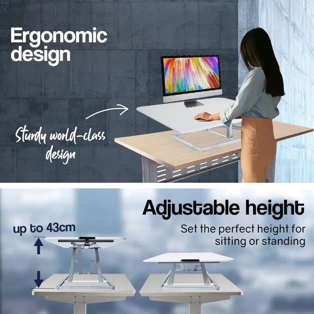 Fortia Desk Riser 74cm Wide Adjustable Sit to Stand for Dual Monitor Keyboard Laptop White - Furniture > Office