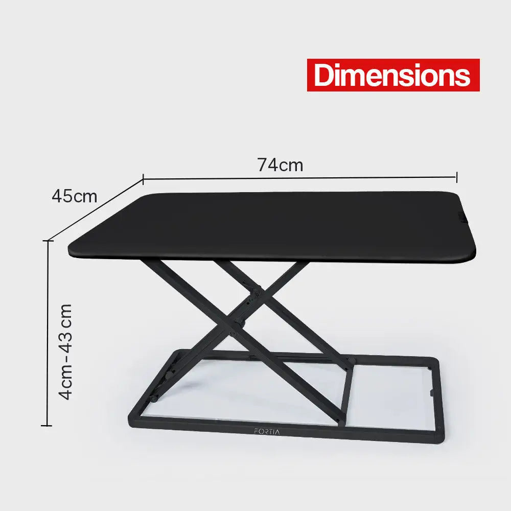 Fortia Desk Riser 74cm Wide Adjustable Sit to Stand for Dual Monitor Keyboard Laptop Black - Furniture > Office