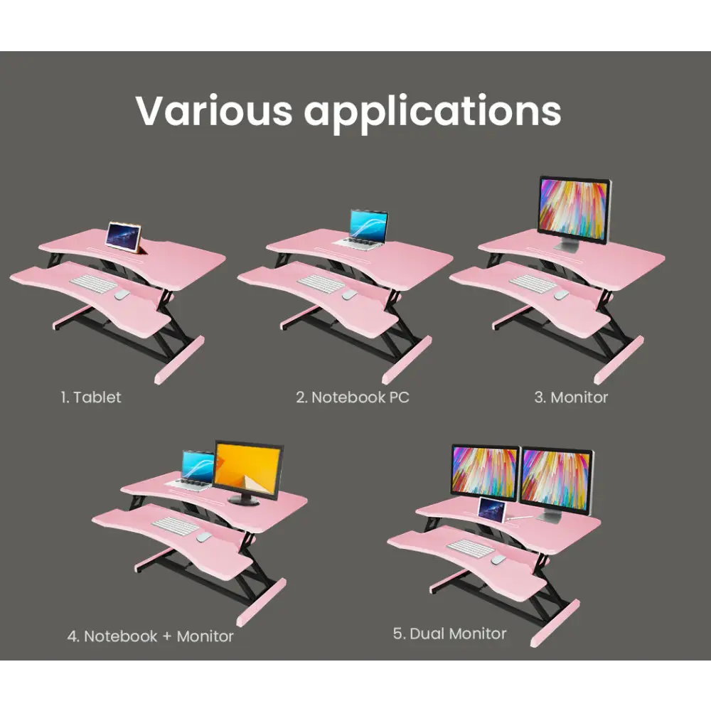 Fortia Desk Riser 77cm Wide Adjustable Sit to Stand for Dual Monitor Keyboard Laptop Pink - Furniture > Office