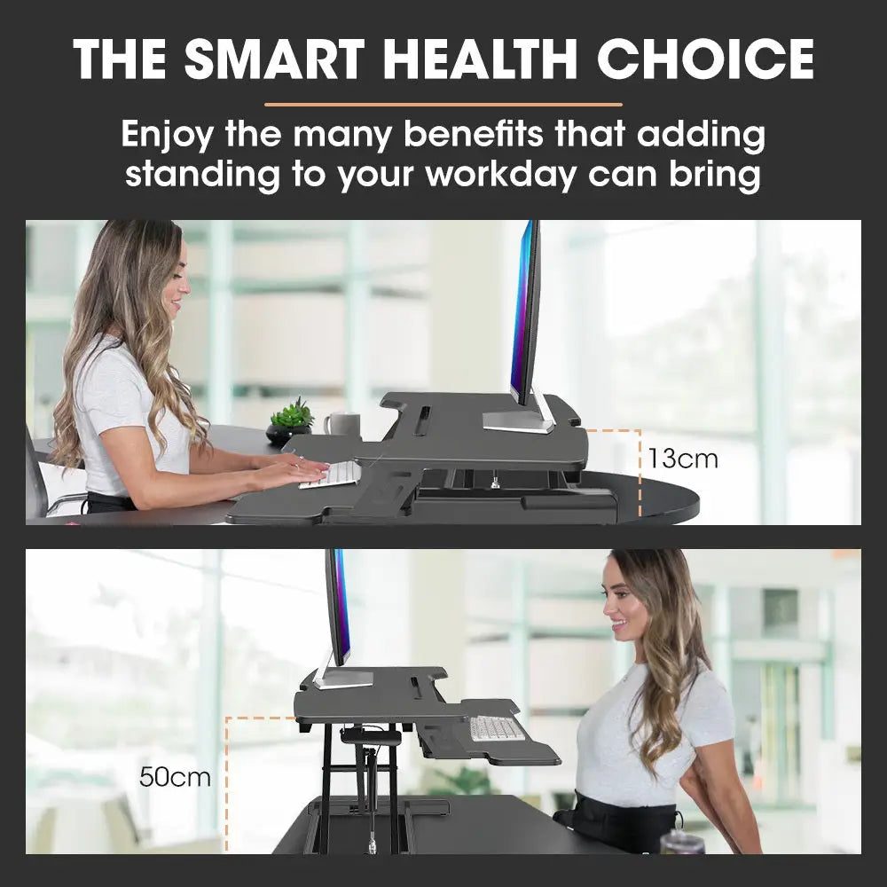 Fortia Desk Riser 77cm Wide Adjustable Sit to Stand for Dual Monitor Keyboard Laptop Black - Furniture > Office