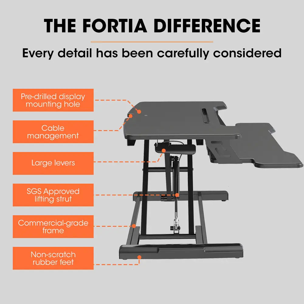 Fortia Desk Riser 77cm Wide Adjustable Sit to Stand for Dual Monitor Keyboard Laptop Black - Furniture > Office
