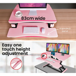 Fortia Desk Riser 77cm Wide Adjustable Sit to Stand for Dual Monitor Keyboard Laptop Pink - Furniture > Office
