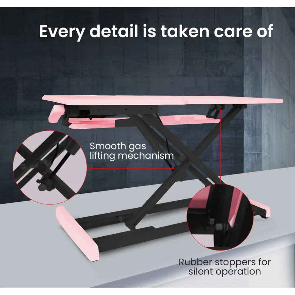 Fortia Desk Riser 77cm Wide Adjustable Sit to Stand for Dual Monitor Keyboard Laptop Pink - Furniture > Office