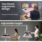 Fortia Desk Riser 77cm Wide Adjustable Sit to Stand for Dual Monitor Keyboard Laptop Pink - Furniture > Office