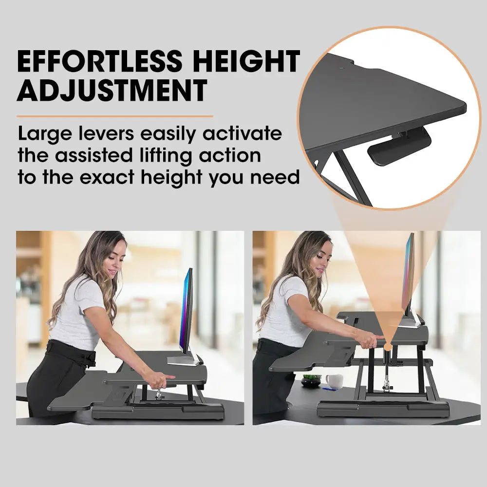 Fortia Desk Riser 77cm Wide Adjustable Sit to Stand for Dual Monitor Keyboard Laptop Black - Furniture > Office
