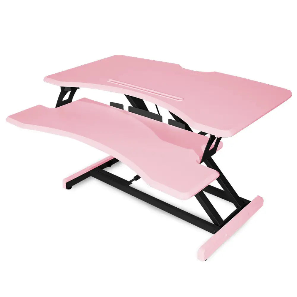 Fortia Desk Riser 77cm Wide Adjustable Sit to Stand for Dual Monitor Keyboard Laptop Pink - Furniture > Office